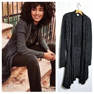 Cabi Marled Black Gray Open Front Cloak Cardigan Sweater Womens Size S Elegant